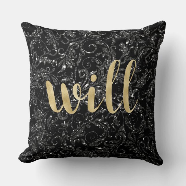 Black Diamond Gold Letter Pillow... Will Kussen (Voorkant)
