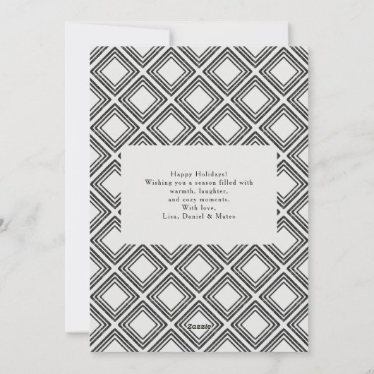 Black Diamond Pattern Holiday Card with Photo Feestdagenkaart (Achterkant)
