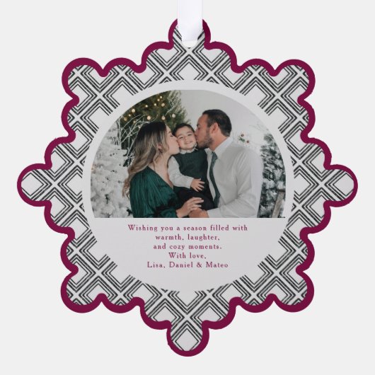 Black Diamond Pattern Holiday Ornament with Photo (Achterkant)