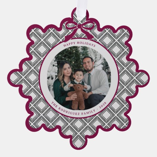 Black Diamond Pattern Holiday Ornament with Photo (Voorkant)