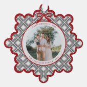 Black Diamond Pattern Holiday Ornament with Photo (Voorkant)