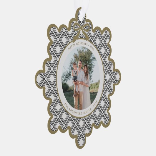 Black Diamond Pattern Holiday Ornament with Photo (Rechts)