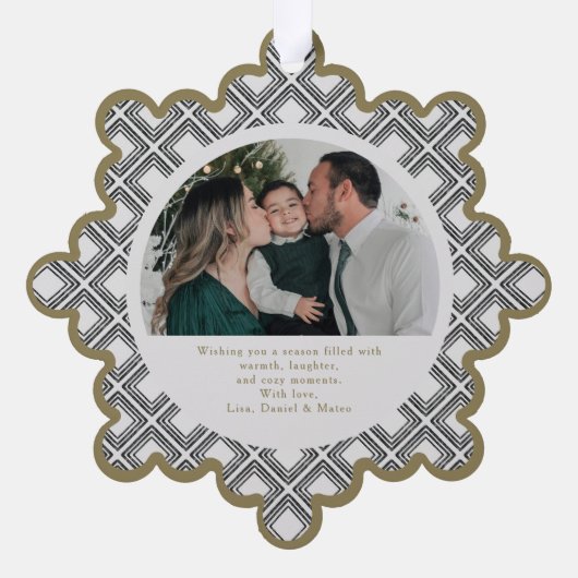 Black Diamond Pattern Holiday Ornament with Photo (Achterkant)