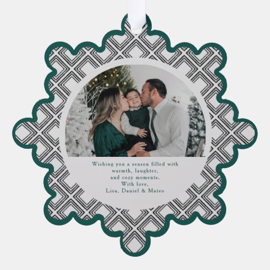 Black Diamond Pattern Holiday Ornament with Photo (Achterkant)