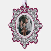 Black Diamond Pattern Holiday Ornament with Photo Kaart (Links)