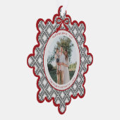 Black Diamond Pattern Holiday Ornament with Photo Kaart (Rechts)
