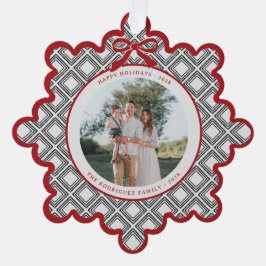 Black Diamond Pattern Holiday Ornament with Photo Kaart