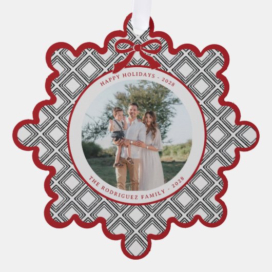 Black Diamond Pattern Holiday Ornament with Photo Kaart (Voorkant)