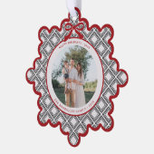 Black Diamond Pattern Holiday Ornament with Photo Kaart (Links)