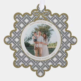 Black Diamond Pattern Holiday Ornament with Photo Kaart