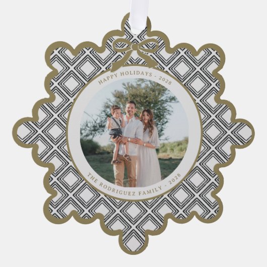 Black Diamond Pattern Holiday Ornament with Photo Kaart (Voorkant)