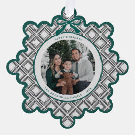 Black Diamond Pattern Holiday Ornament with Photo Kaart