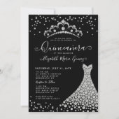 Black Diamond Silver Sparkle Tiara Quinceanera Kaart (Voorkant)
