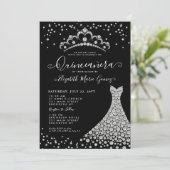 Black Diamond Silver Sparkle Tiara Quinceanera Kaart (Staand voorkant)