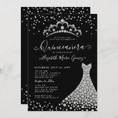Black Diamond Silver Sparkle Tiara Quinceanera Kaart (Voorkant / Achterkant)