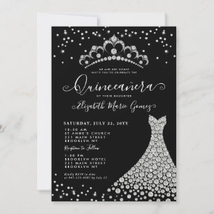 Black Diamond Silver Sparkle Tiara Quinceanera Kaart