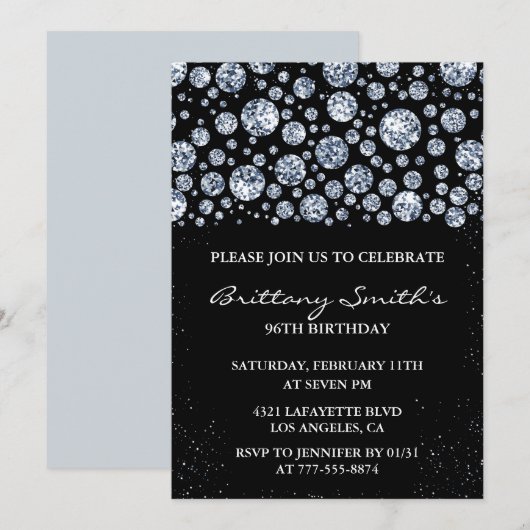 Black Diamond Sparkle Glitter 96ste verjaardag Kaart (Voorkant / Achterkant)