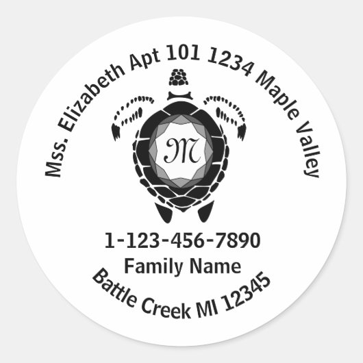 Black Diamond Zee Turtle Family Home Adres Ronde Sticker (Voorkant)