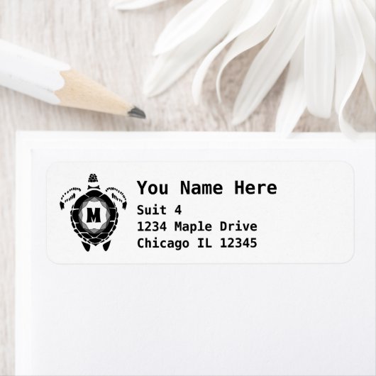 Black Diamond Zee Turtle Silhouette Monogram Etiket (Insitu)