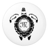 Black Diamond Zee Turtle Silhouette Monogram Keramische Knop (Voorkant)