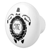 Black Diamond Zee Turtle Silhouette Monogram Keramische Knop (Rechts)