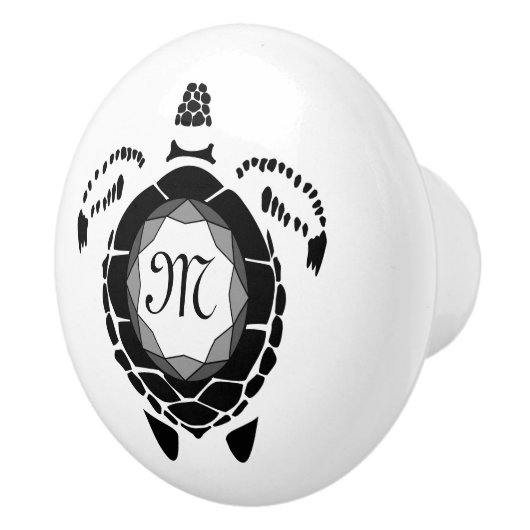 Black Diamond Zee Turtle Silhouette Monogram Keramische Knop (Rechts)