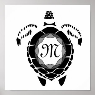 Black Diamond Zee Turtle Silhouette Monogram Poster