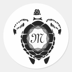 Black Diamond Zee Turtle Silhouette Monogram Ronde Sticker