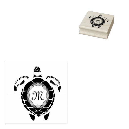 Black Diamond Zee Turtle Silhouette Monogram Rubberstempel (Gestempeld)