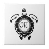 Black Diamond Zee Turtle Silhouette Monogram Tegeltje (Voorkant)