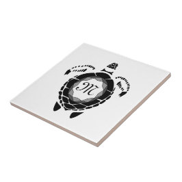 Black Diamond Zee Turtle Silhouette Monogram Tegeltje
