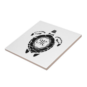 Black Diamond Zee Turtle Silhouette Monogram Tegeltje
