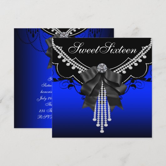 Black Diamonds en het Royal Blue Birthday Party Kaart (Voorkant / Achterkant)