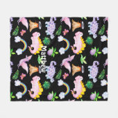 Black Dinosaur Rainbow Waterverf Pattern Oerwoud Fleece Deken (Voorkant (Horizontaal))