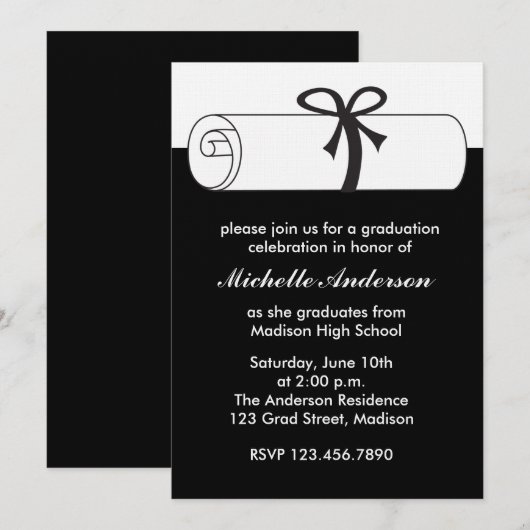 Black Diploma Afstuderen Celebration Kaart (Voorkant / Achterkant)