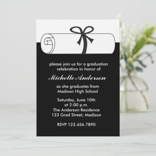 Black Diploma Afstuderen Celebration Kaart (Staand voorkant)