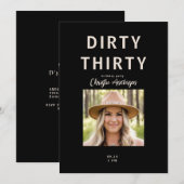 Black Dirty Thirty Foto Birthday Party Kaart (Voorkant / Achterkant)