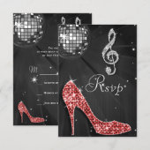 Black Disco Ball Sparkle Heels RSVP Kaartje (Voorkant / Achterkant)