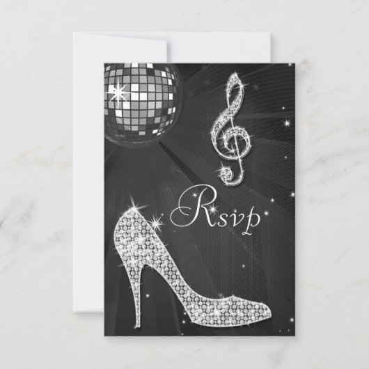 Black Disco Ball Sparkle Heels RSVP Kaartje (Voorkant)