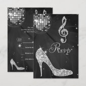 Black Disco Ball Sparkle Heels RSVP Kaartje (Voorkant / Achterkant)
