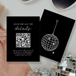 Black | Disco Ball Wedding Details QR Code Informatiekaartje