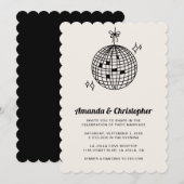 Black Disco Ball Wedding Invitation Scalloped Kaart (Voorkant / Achterkant)