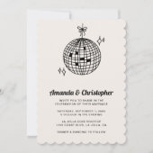 Black Disco Ball Wedding Invitation Scalloped Kaart (Voorkant)