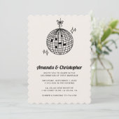 Black Disco Ball Wedding Invitation Scalloped Kaart (Staand voorkant)