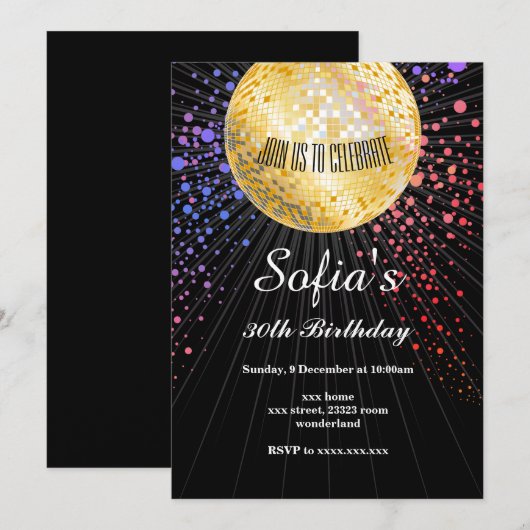 BLACK, disco party, 70's, dansfeest Kaart (Voorkant / Achterkant)