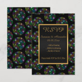 Black Disco Theme DISCOBALL RSVP Kaart (Voorkant / Achterkant)