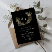 Black Distinguing Monogram Wedding Gold Folie Uitnodiging