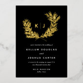 Black Distinguing Monogram Wedding Gold Folie Uitnodiging (Voorkant)