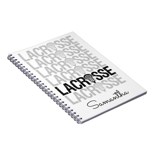 Black Distressed Lacrosse Word Notitieboek (Rechterzijde)