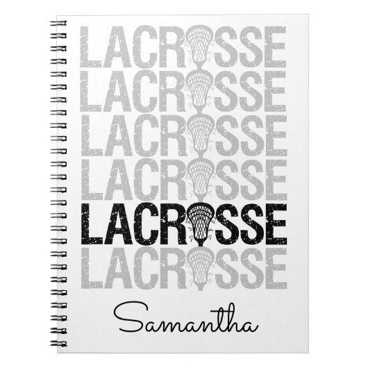 Black Distressed Lacrosse Word Notitieboek (Voorkant)